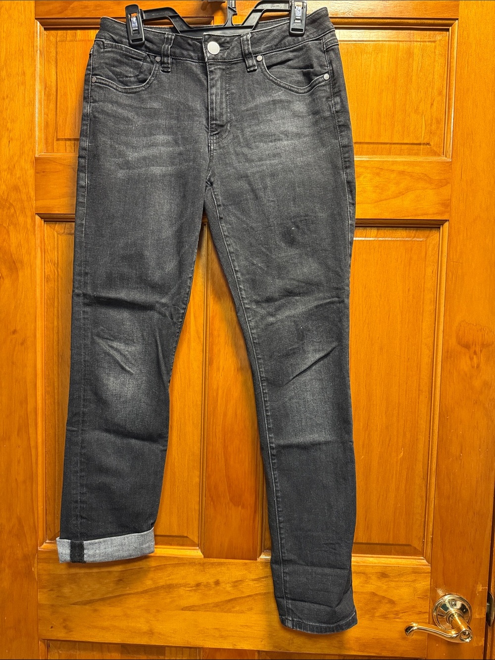 CAbi Black Washed Cropped Straight Jeans